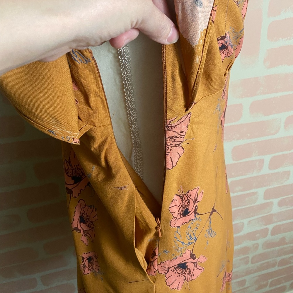 Free People Drapey Melanie Printed Mini Dress Mustard Floral 0 - Picture 9 of 10